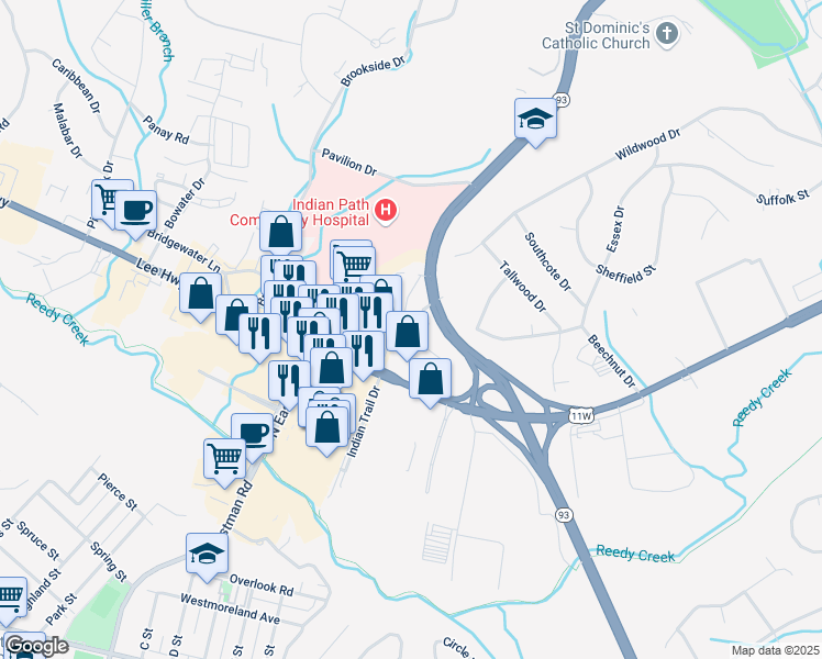 map of restaurants, bars, coffee shops, grocery stores, and more near Pulitzer Place in Kingsport