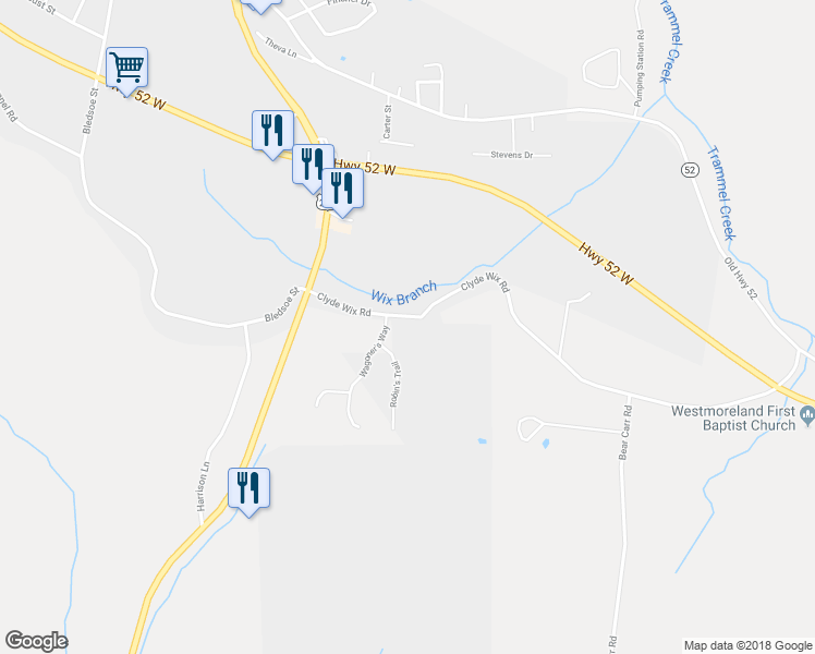 map of restaurants, bars, coffee shops, grocery stores, and more near 138 Clyde Wix Rd in Westmoreland