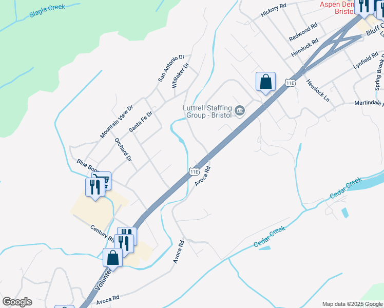 map of restaurants, bars, coffee shops, grocery stores, and more near 55 Phillipswood Dr in Bristol