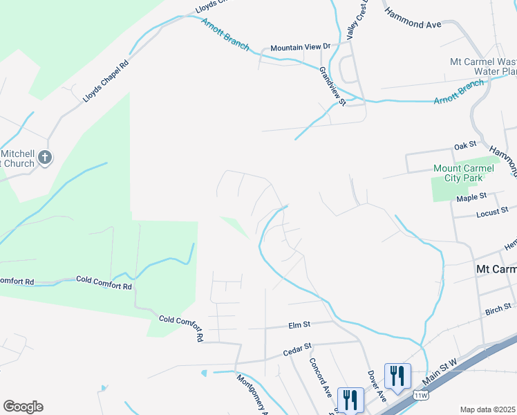 map of restaurants, bars, coffee shops, grocery stores, and more near 517 Ramblewood Drive in Mount Carmel