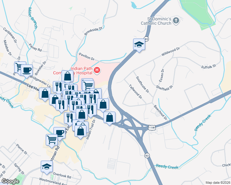 map of restaurants, bars, coffee shops, grocery stores, and more near 2001 N John B Dennis Hwy in Kingsport