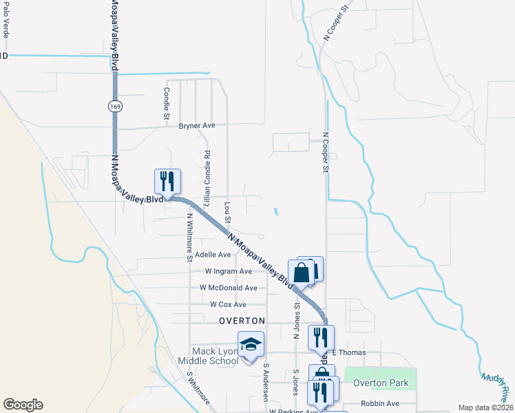 map of restaurants, bars, coffee shops, grocery stores, and more near 375 West Ryan Avenue in Moapa Valley