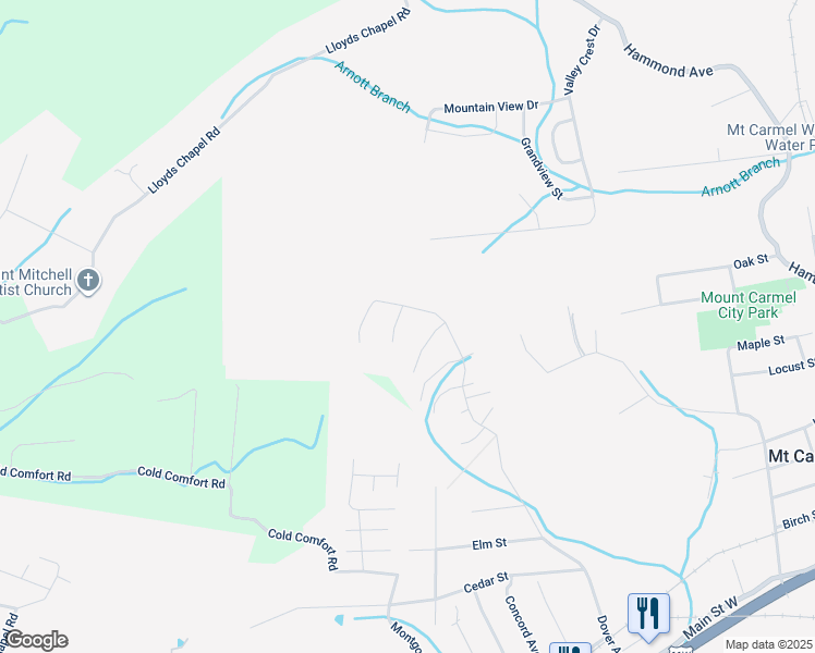 map of restaurants, bars, coffee shops, grocery stores, and more near 517 Ramblewood Drive in Mount Carmel