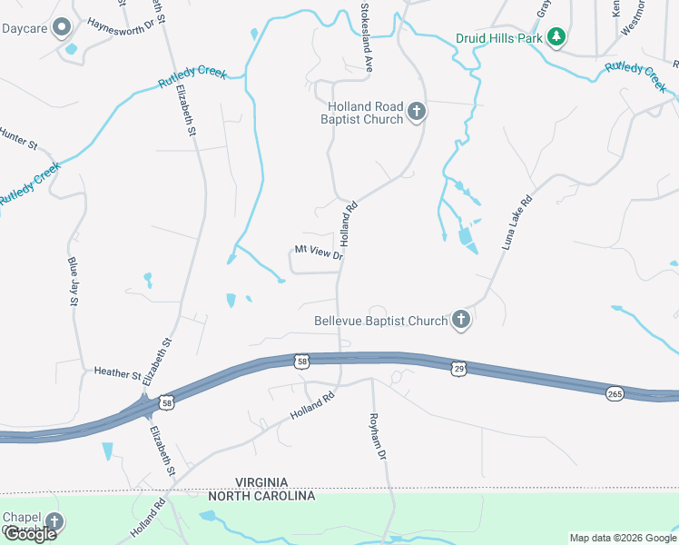 map of restaurants, bars, coffee shops, grocery stores, and more near 715 Mount View Drive in Danville