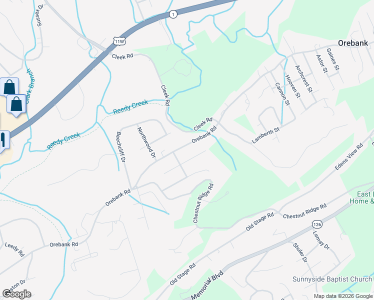 map of restaurants, bars, coffee shops, grocery stores, and more near 5420 Orebank Road in Kingsport