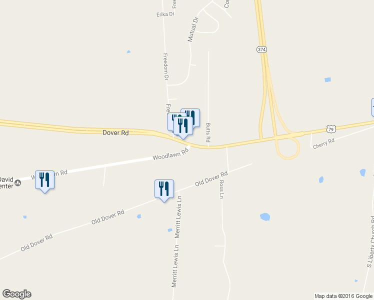 map of restaurants, bars, coffee shops, grocery stores, and more near 1461 Woodlawn Road in Clarksville