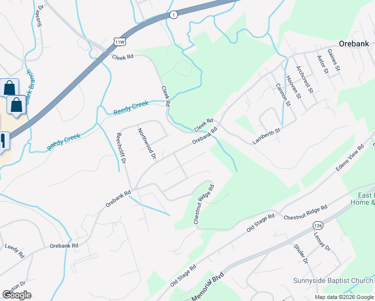 map of restaurants, bars, coffee shops, grocery stores, and more near 5420 Orebank Road in Kingsport