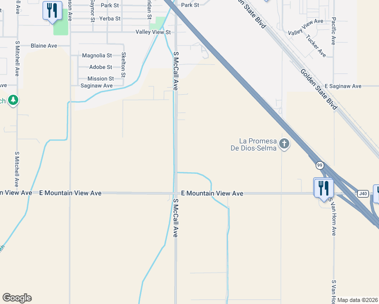 map of restaurants, bars, coffee shops, grocery stores, and more near 12778 South McCall Avenue in Selma