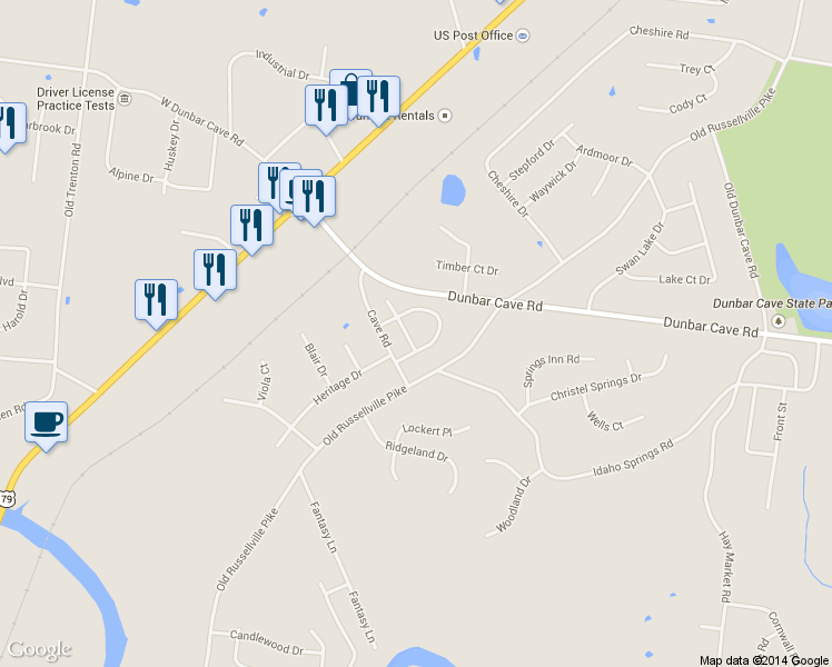 map of restaurants, bars, coffee shops, grocery stores, and more near 213 Bradley Court in Clarksville