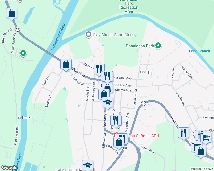 map of restaurants, bars, coffee shops, grocery stores, and more near in Celina