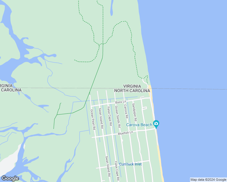 map of restaurants, bars, coffee shops, grocery stores, and more near 2406 Carova Road in Corolla