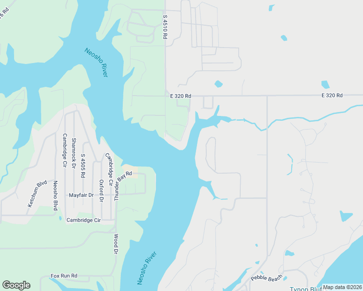 map of restaurants, bars, coffee shops, grocery stores, and more near 451112 East 320 Road in Cleora