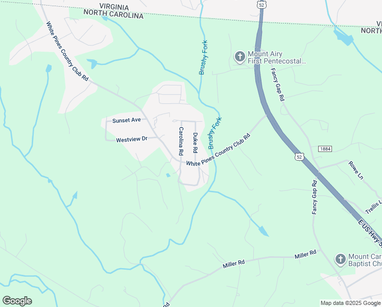map of restaurants, bars, coffee shops, grocery stores, and more near 120 Carolina Road in Mount Airy
