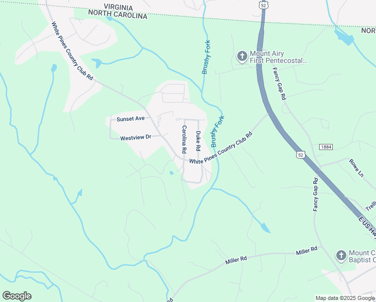 map of restaurants, bars, coffee shops, grocery stores, and more near 120 Carolina Road in Mount Airy