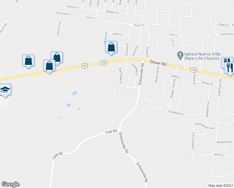 map of restaurants, bars, coffee shops, grocery stores, and more near 664 Deer Ridge Drive in Clarksville