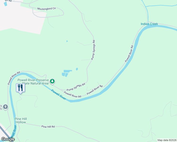 map of restaurants, bars, coffee shops, grocery stores, and more near 1215 Pump Springs Road in Harrogate