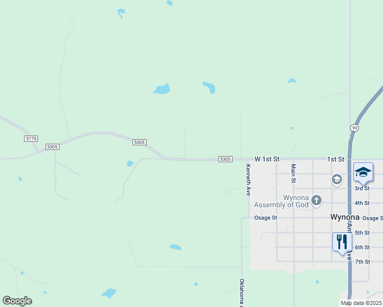 map of restaurants, bars, coffee shops, grocery stores, and more near 286 County Road 5305 in Wynona