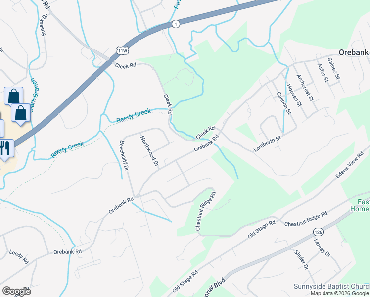 map of restaurants, bars, coffee shops, grocery stores, and more near 5420 Orebank Road in Kingsport