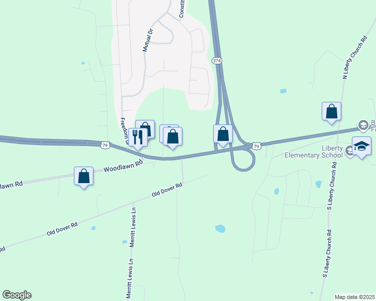map of restaurants, bars, coffee shops, grocery stores, and more near 1387 Dover Road in Clarksville