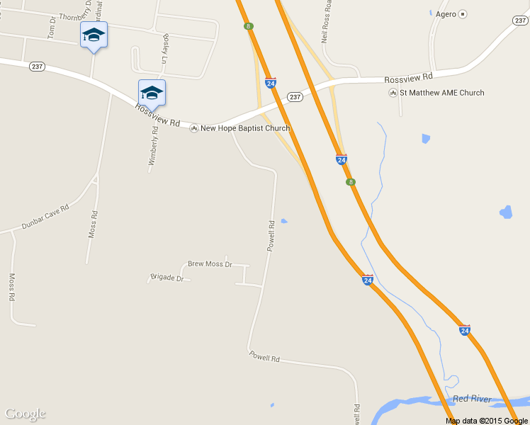 map of restaurants, bars, coffee shops, grocery stores, and more near 1860 Powell Road in Clarksville