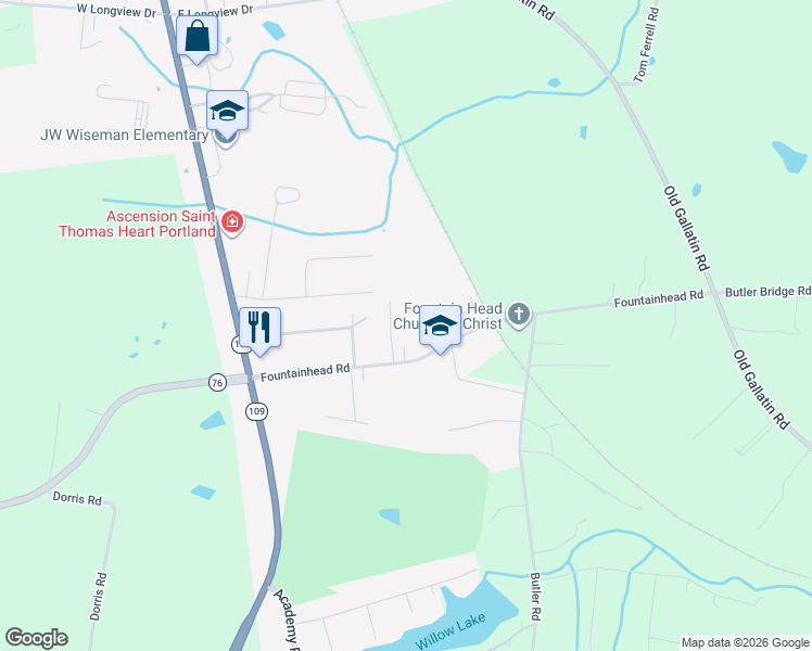 map of restaurants, bars, coffee shops, grocery stores, and more near 104 Single Tree Lane in Portland