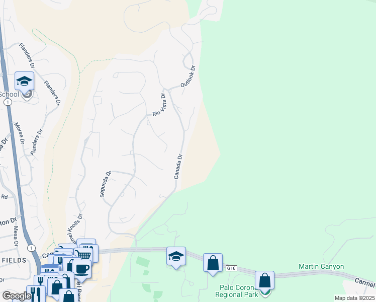 map of restaurants, bars, coffee shops, grocery stores, and more near 25603 Canada Drive in Carmel