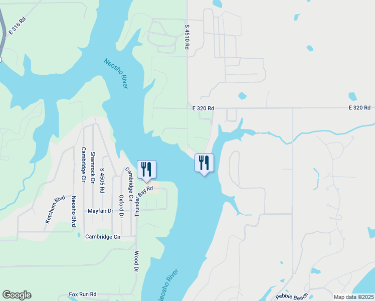 map of restaurants, bars, coffee shops, grocery stores, and more near 451107 East 320 Road in Afton