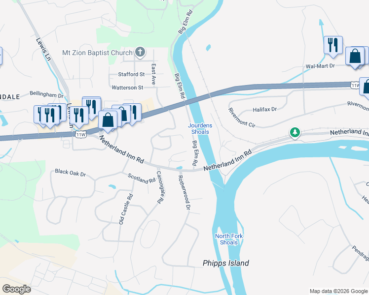 map of restaurants, bars, coffee shops, grocery stores, and more near 3408 Netherland Inn Road in Kingsport