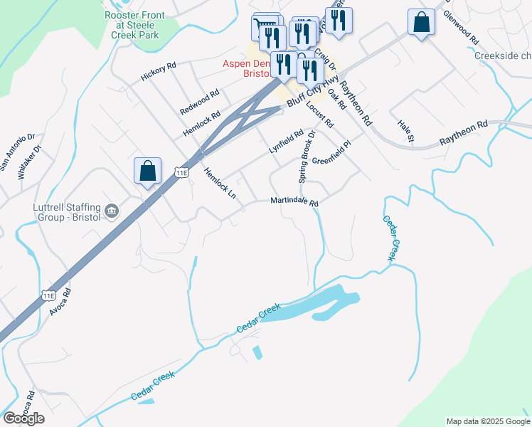 map of restaurants, bars, coffee shops, grocery stores, and more near 604 Greenfield Place in Bristol
