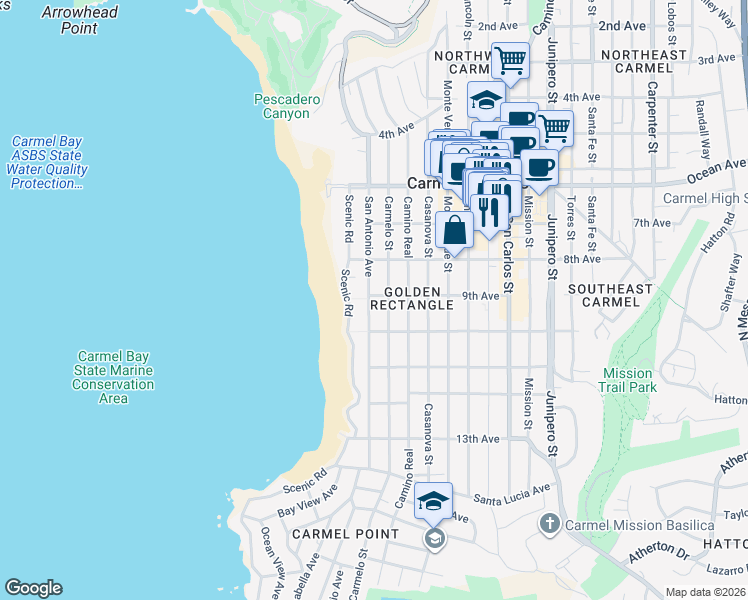 map of restaurants, bars, coffee shops, grocery stores, and more near 2 Spindrift Road in Carmel