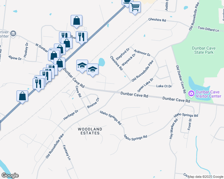 map of restaurants, bars, coffee shops, grocery stores, and more near 280 Timber Court Drive in Clarksville