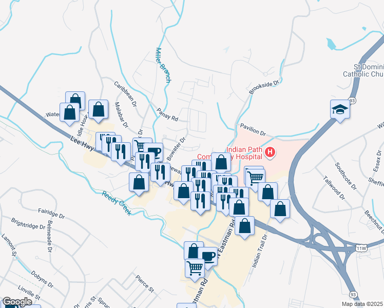 map of restaurants, bars, coffee shops, grocery stores, and more near 16 Holston Terrace in Kingsport