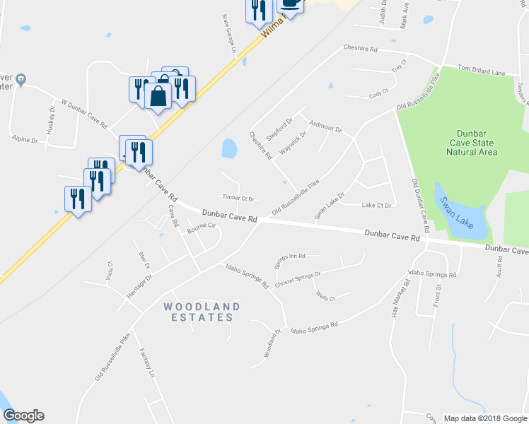 map of restaurants, bars, coffee shops, grocery stores, and more near 1901 Old Russellville Pike in Clarksville