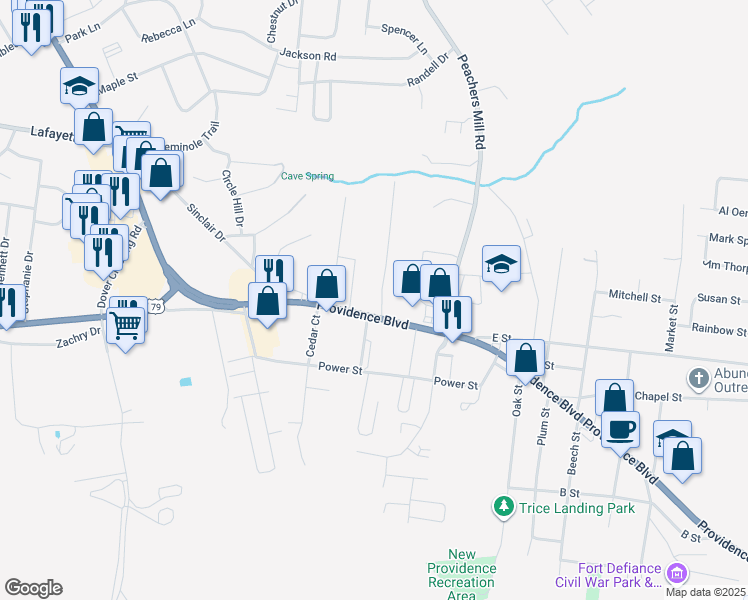 map of restaurants, bars, coffee shops, grocery stores, and more near 416 Shelby Street in Clarksville