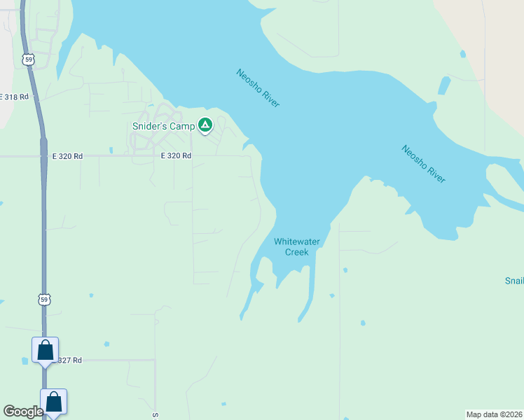 map of restaurants, bars, coffee shops, grocery stores, and more near 32049-32299 S627 Road in Grove