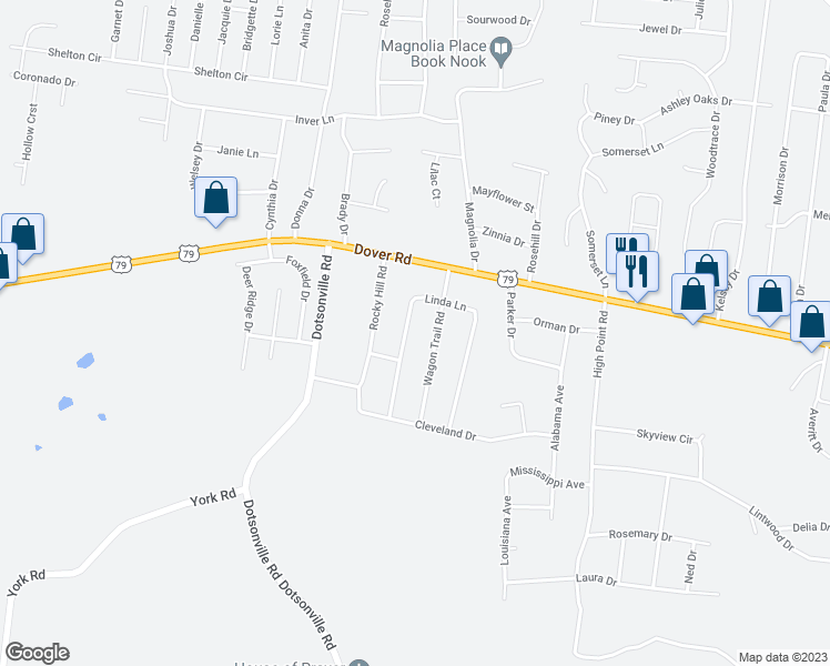 map of restaurants, bars, coffee shops, grocery stores, and more near 622 Linda Lane in Clarksville