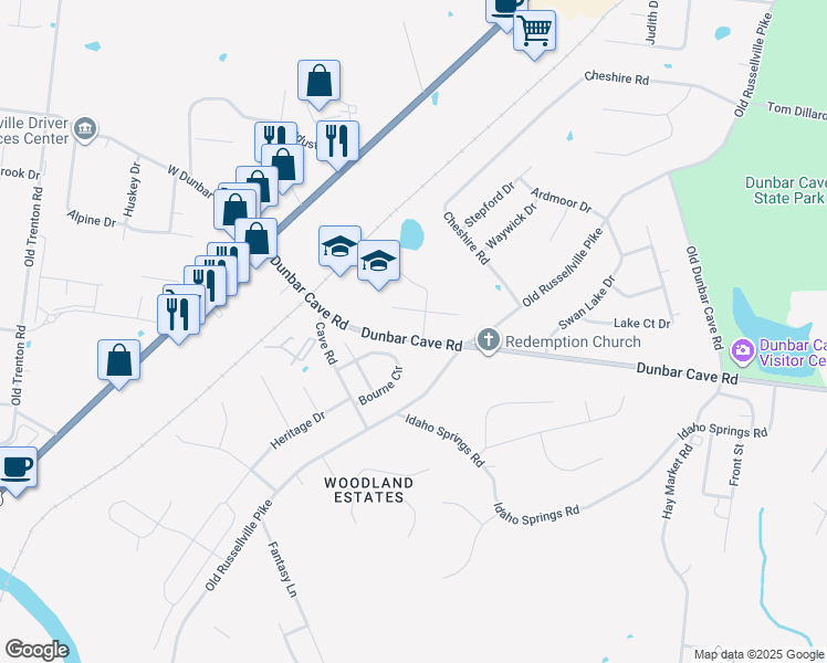 map of restaurants, bars, coffee shops, grocery stores, and more near 230 Timber Lake Drive in Clarksville
