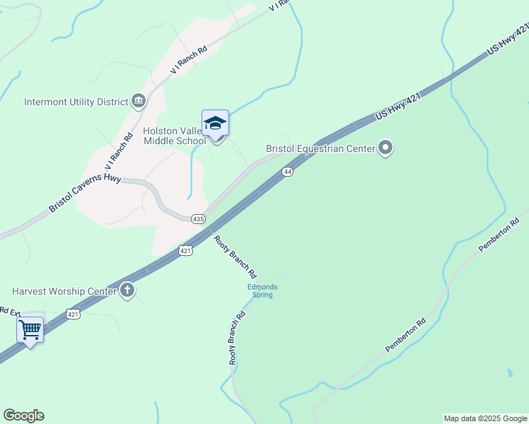 map of restaurants, bars, coffee shops, grocery stores, and more near 3980 U.S. 421 in Bristol