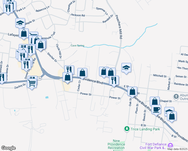 map of restaurants, bars, coffee shops, grocery stores, and more near 416 Shelby Street in Clarksville