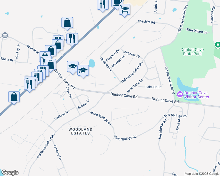 map of restaurants, bars, coffee shops, grocery stores, and more near 280 Timber Court Drive in Clarksville