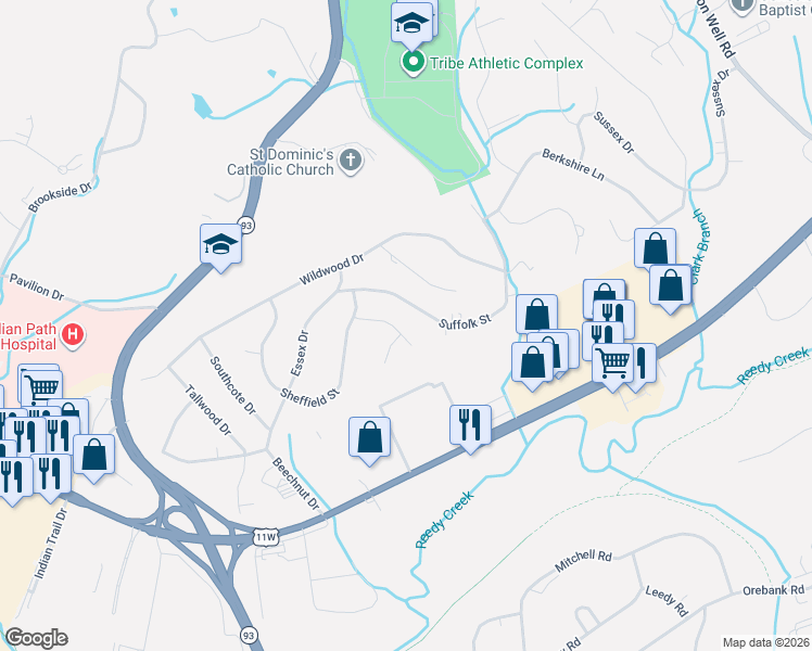 map of restaurants, bars, coffee shops, grocery stores, and more near 2612 Brighton Court in Kingsport