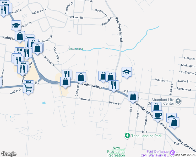 map of restaurants, bars, coffee shops, grocery stores, and more near 416 Shelby Street in Clarksville