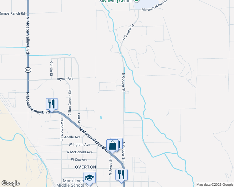 map of restaurants, bars, coffee shops, grocery stores, and more near 163 Trailzend Avenue in Moapa Valley