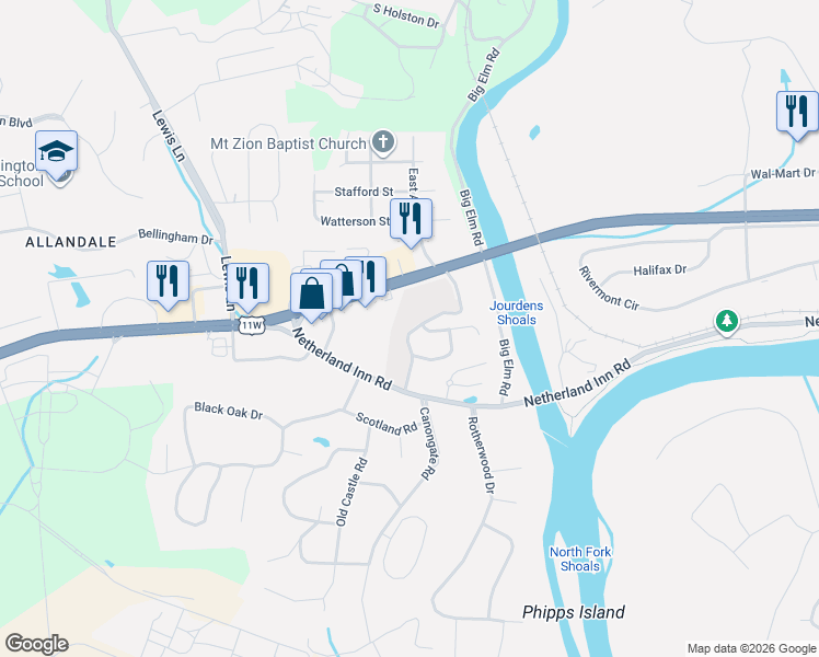 map of restaurants, bars, coffee shops, grocery stores, and more near 1000 Netherland Inn Lane in Kingsport