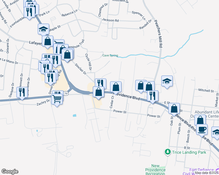 map of restaurants, bars, coffee shops, grocery stores, and more near 907 Providence Boulevard in Clarksville