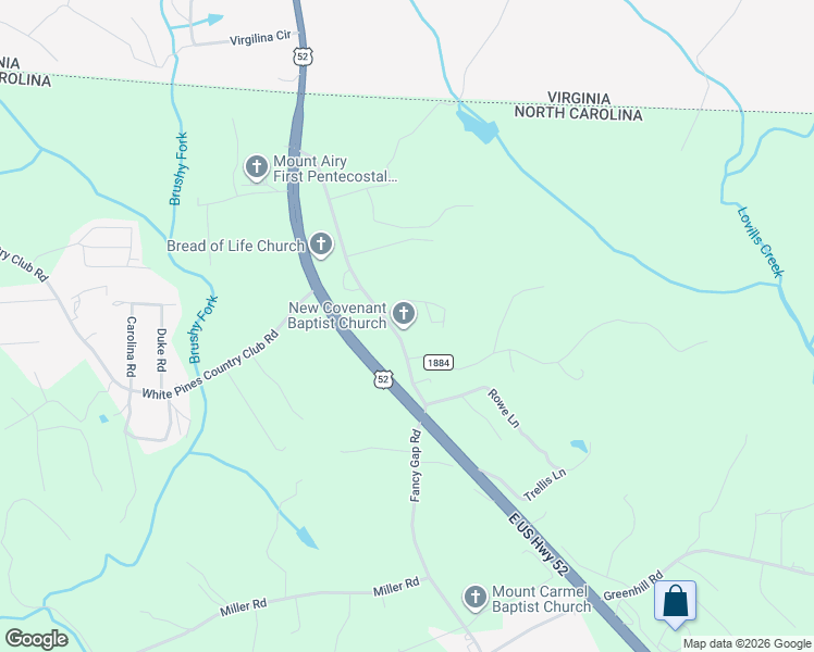 map of restaurants, bars, coffee shops, grocery stores, and more near 2280 Fancy Gap Road in Mount Airy