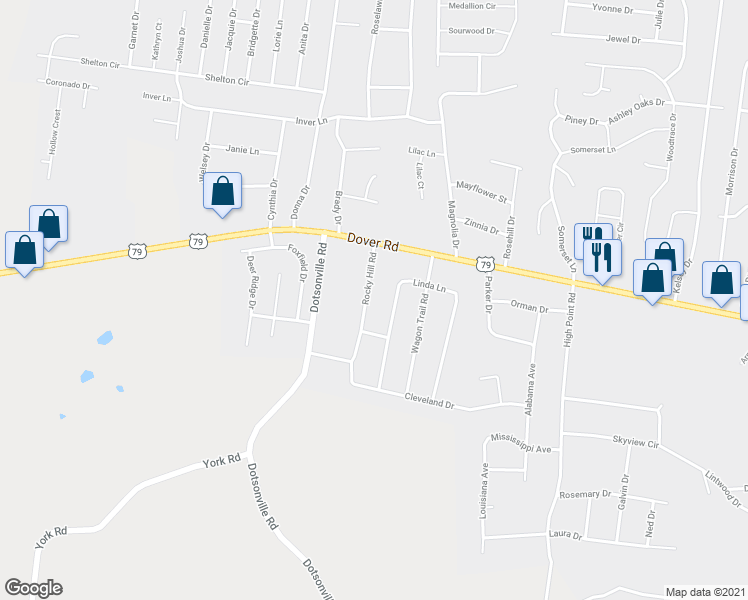 map of restaurants, bars, coffee shops, grocery stores, and more near 615 Rocky Hill Road in Clarksville