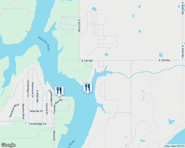map of restaurants, bars, coffee shops, grocery stores, and more near 451107 East 320 Road in Afton