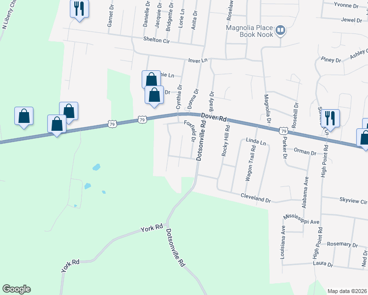 map of restaurants, bars, coffee shops, grocery stores, and more near 637 Wolfchase Drive in Clarksville