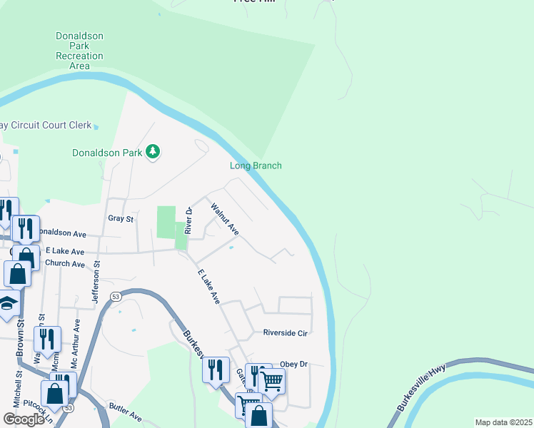 map of restaurants, bars, coffee shops, grocery stores, and more near 1334 River Drive in Celina